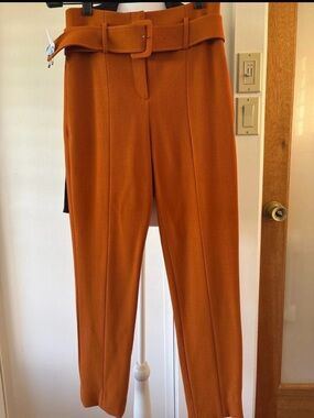 Theory High-Waist Belted Orange Women's Trousers